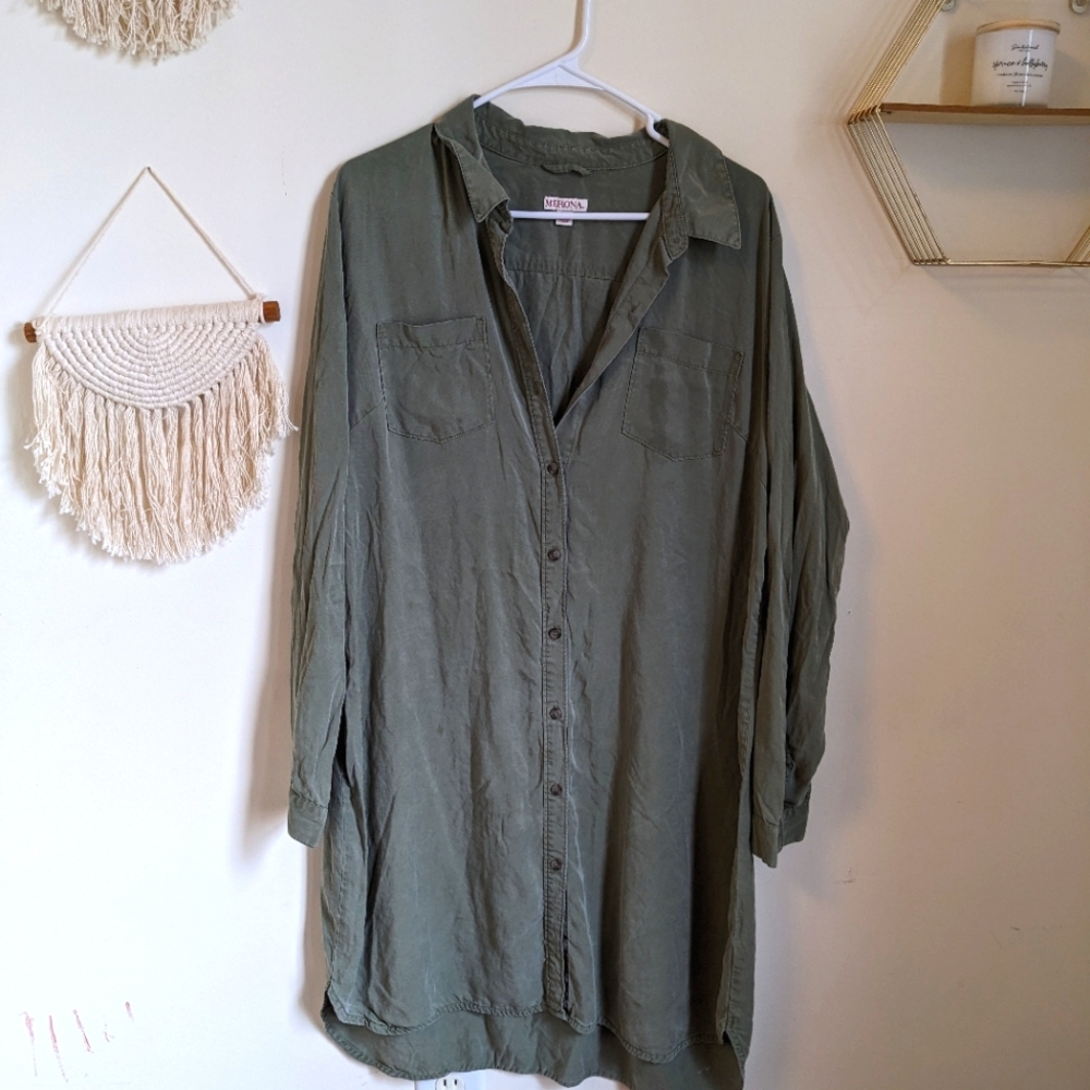 Merona olive green button down collared buttery soft lightweight dress